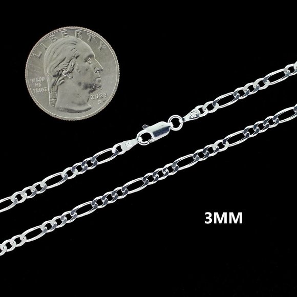 Real 925 SOLID Sterling Silver 3mm Figaro Link Chain Necklace 24" inch - Picture 2 of 6